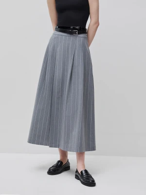 Benetton, Pinstriped Skirt With Slit, Dark Gray, Women United Colors of Benetton