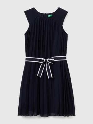 Benetton, Pleated Dress With Belt, size 2XL, Dark Blue, Kids United Colors of Benetton