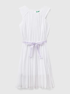 Benetton, Pleated Dress With Belt, size 2XL, White, Kids United Colors of Benetton