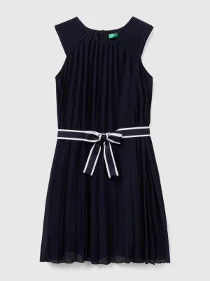 Benetton, Pleated Dress With Belt, size L, Dark Blue, Kids United Colors of Benetton