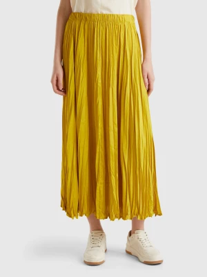 Benetton, Pleated Satin Skirt, size S, Mustard, Women United Colors of Benetton