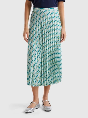 Benetton, Pleated Skirt With Geometric Pattern, size XS, Aqua, Women United Colors of Benetton