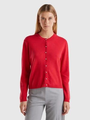 Benetton, Plum Cardigan In Pure Merino Wool, size XS, Red, Women United Colors of Benetton