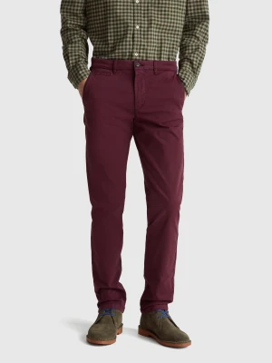 Benetton, Plum Slim Fit Chinos, Size: 58, Burgundy, Men United Colors of Benetton