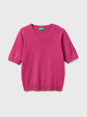Benetton, Plum Sweater With Short Sleeves, Size: XS, Fuchsia, Women United Colors of Benetton