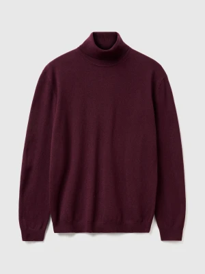 Benetton, Plum Turtleneck In Pure Merino Wool, Size: XS, Burgundy, Men United Colors of Benetton
