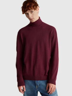 Benetton, Plum Turtleneck In Pure Merino Wool, Size: XS, Burgundy, Men United Colors of Benetton