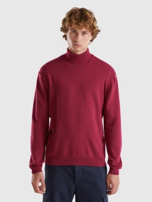 Benetton, Plum Turtleneck In Pure Merino Wool, size XS, Plum, Men United Colors of Benetton