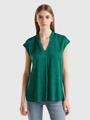 Benetton, Polka Dot Blouse In Sustainable Viscose, size L, Dark Green, Women United Colors of Benetton