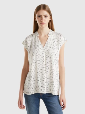 Benetton, Polka Dot Blouse In Sustainable Viscose, size S, Creamy White, Women United Colors of Benetton