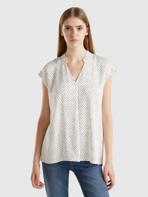 Benetton, Polka Dot Blouse In Sustainable Viscose, size XL, Creamy White, Women United Colors of Benetton