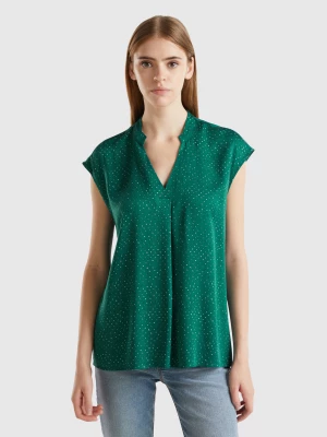 Benetton, Polka Dot Blouse In Sustainable Viscose, size XL, Dark Green, Women United Colors of Benetton