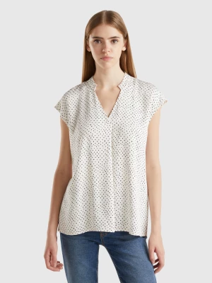 Benetton, Polka Dot Blouse In Viscose, size L, Creamy White, Women United Colors of Benetton