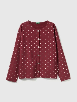 Benetton, Polka Dot Top In Warm Cotton, Size: XXS, Burgundy, Women United Colors of Benetton