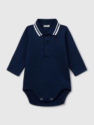 Benetton, Polo Bodysuit In Cotton, Size: 82, Dark Blue, Kids United Colors of Benetton