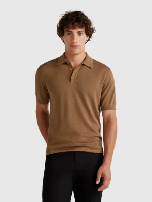 Benetton, Polo In Hemp Blend, size XS, Brown, Men United Colors of Benetton