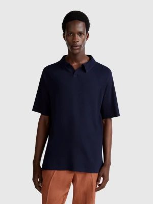 Benetton, Polo In Linen Blend, size XS, Dark Blue, Men United Colors of Benetton