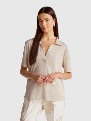 Benetton, Polo In Pure Linen, size XS, Beige, Women United Colors of Benetton