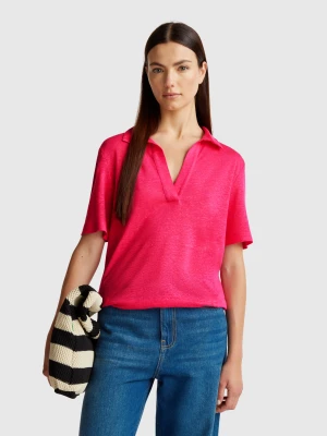 Benetton, Polo In Pure Linen, size XXS, Fuchsia, Women United Colors of Benetton