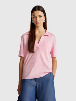 Benetton, Polo In Pure Linen, size XXS, Pink, Women United Colors of Benetton