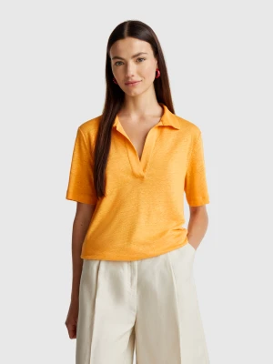 Benetton, Polo In Pure Linen, size XXS, Yellow, Women United Colors of Benetton