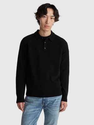 Benetton, Polo In Pure Merino Wool, Size: XS, Black, Men United Colors of Benetton