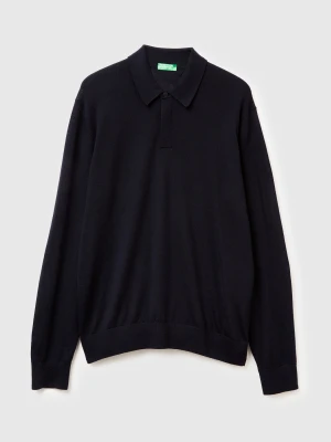 Benetton, Polo In Pure Merino Wool, Size: XS, Dark Blue, Men United Colors of Benetton