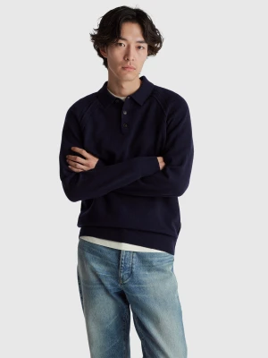 Benetton, Polo In Pure Merino Wool, Size: XS, Dark Blue, Men United Colors of Benetton