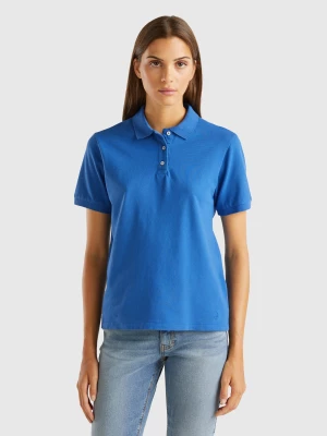 Benetton, Polo In Stretch Organic Cotton, size L, Air Force Blue, Women United Colors of Benetton