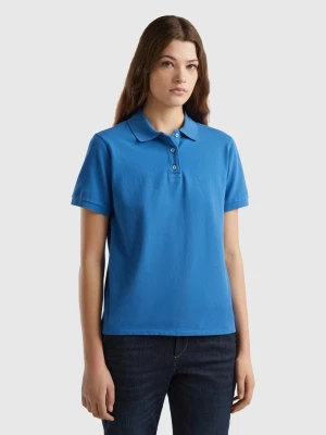Benetton, Polo In Stretch Organic Cotton, size L, Blue, Women United Colors of Benetton