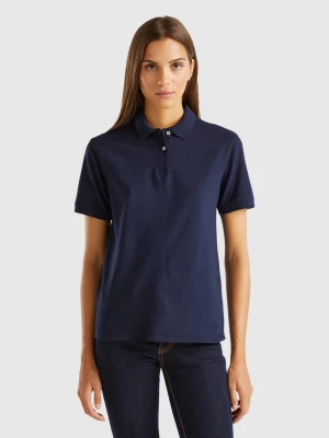 Benetton, Polo In Stretch Organic Cotton, size L, Dark Blue, Women United Colors of Benetton