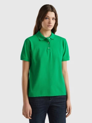 Benetton, Polo In Stretch Organic Cotton, size L, Green, Women United Colors of Benetton