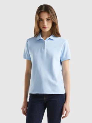 Benetton, Polo In Stretch Organic Cotton, size L, Sky Blue, Women United Colors of Benetton