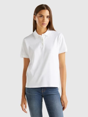 Benetton, Polo In Stretch Organic Cotton, size L, White, Women United Colors of Benetton