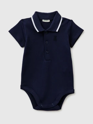 Benetton, Polo Onesie In Organic Cotton, Size: 82, Dark Blue, Kids United Colors of Benetton