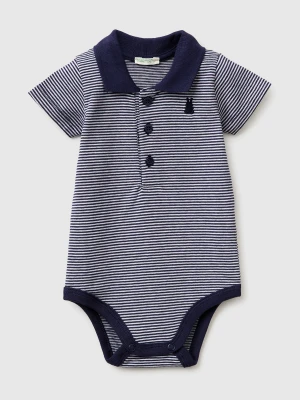 Benetton, Polo Onesie In Stretch Cotton, Size: 82, Dark Blue, Kids United Colors of Benetton