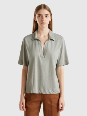 Benetton, Polo Shirt In Cotton And Linen Blend, size L, Gray, Women United Colors of Benetton