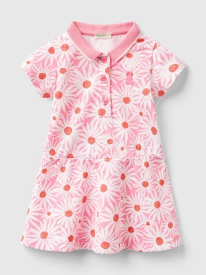 Benetton, Polo-style Dress With Floral Print, size 50, Soft Pink, Kids United Colors of Benetton