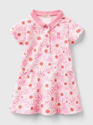 Benetton, Polo-style Dress With Floral Print, size 68, Soft Pink, Kids United Colors of Benetton