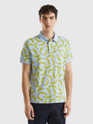 Benetton, Polo With Banana Pattern In Organic Cotton, size XL, Sky Blue, Men United Colors of Benetton