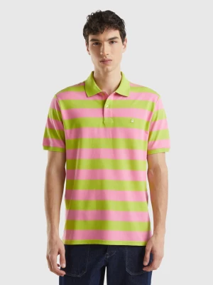 Benetton, Polo With Pink And Lime Yellow Stripes, size M, Multi-color, Men United Colors of Benetton