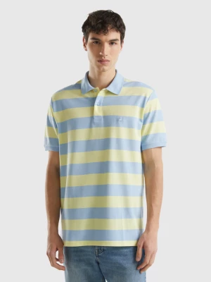 Benetton, Polo With Sky Blue And Light Yellow Stripes, size M, Multi-color, Men United Colors of Benetton