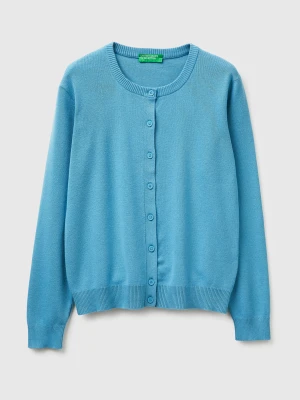 Benetton, Powder Blue Cardigan In Cotton Tricot, Size: XS, Air Force Blue, Women United Colors of Benetton