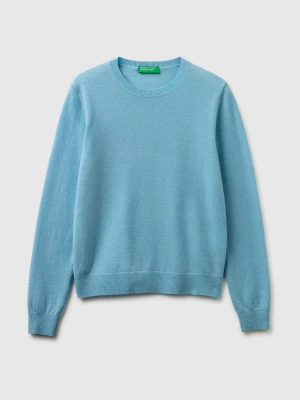 Benetton, Powder Blue Crew Neck Sweater In Pure Merino Wool, Size: XS, Light Blue, Women United Colors of Benetton