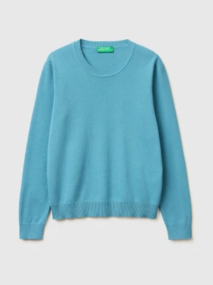 Benetton, Powder Blue Sweater In Cotton Tricot, Size: XS, Air Force Blue, Women United Colors of Benetton