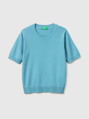 Benetton, Powder Blue Sweater With Short Sleeves, Size: XS, Air Force Blue, Women United Colors of Benetton