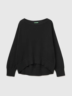 Benetton, Premium Cotton Oversized Sweater, Size: XS, Black, Women United Colors of Benetton