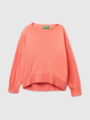 Benetton, Premium Cotton Oversized Sweater, Size: XS, Peach, Women United Colors of Benetton