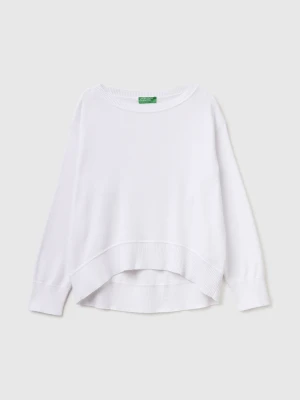 Benetton, Premium Cotton Oversized Sweater, Size: XS, White, Women United Colors of Benetton
