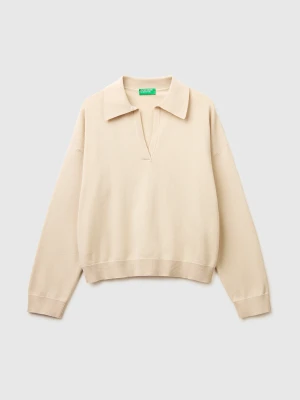 Benetton, Premium Cotton Polo Neck Sweater, Size: XS, Beige, Women United Colors of Benetton
